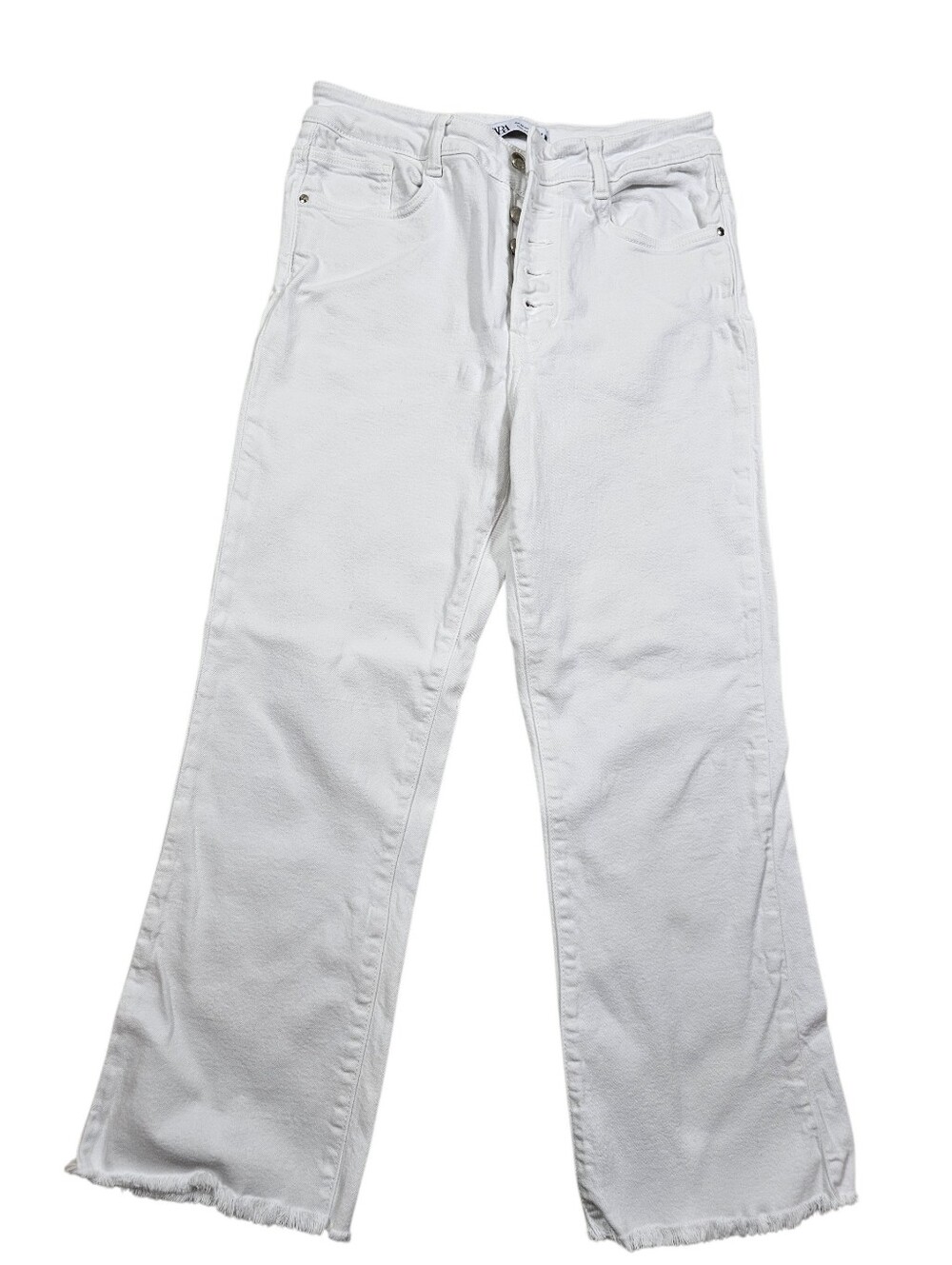 ZARA Button Fly White Denim Straight Leg Jeans In 6
